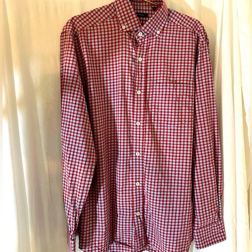Men’s Blue/Red Check Button Down